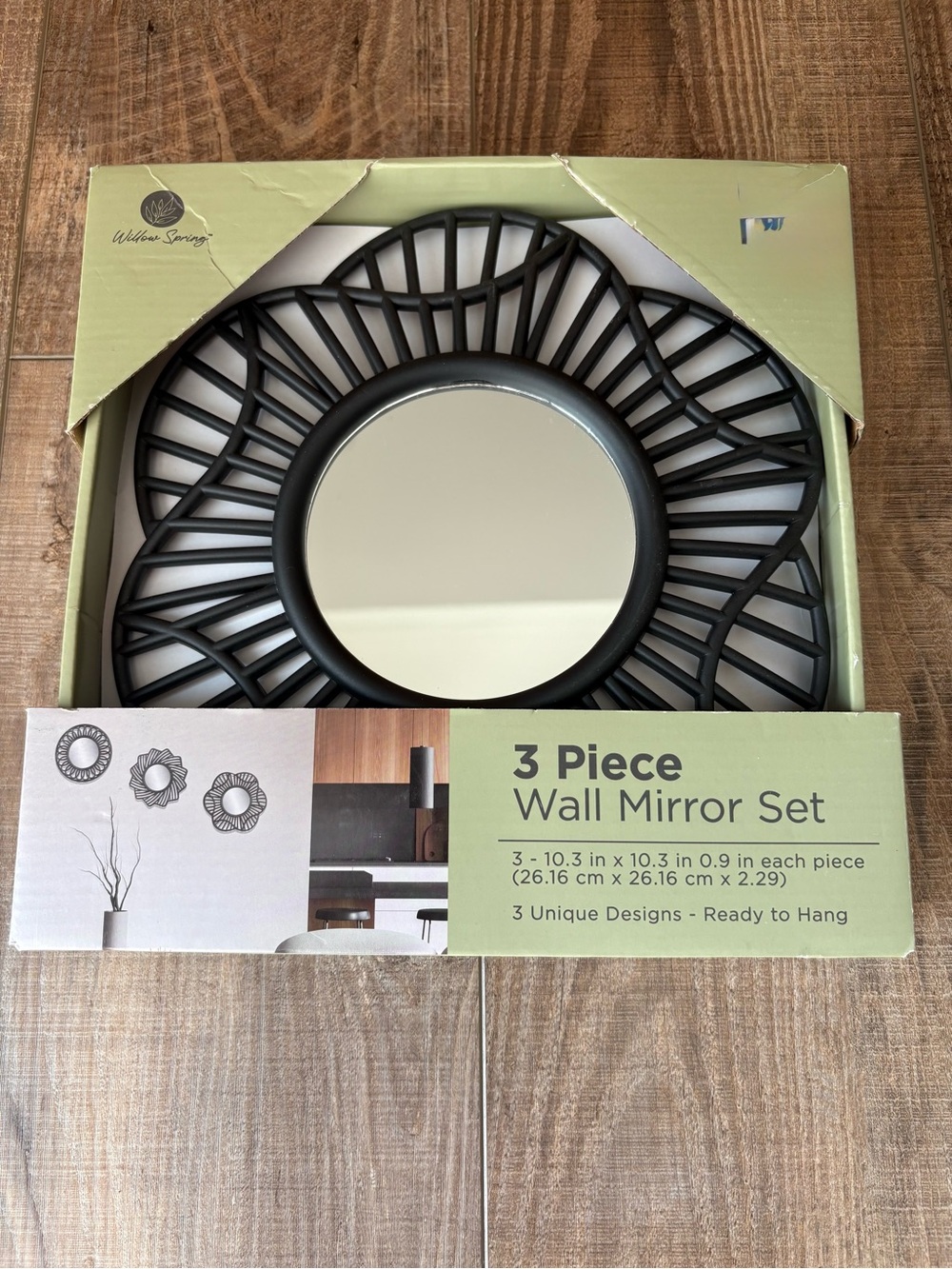 Willow Spring 3 Piece 10” Wall Mirror Set Daisy Black